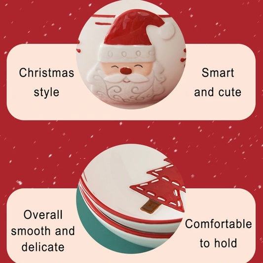 Christmas-themed ceramic pet bowl with Santa Claus, elk, and tree designs, perfect for food or water