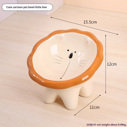 Cute ceramic cartoon pet bowl elevated for cats and small dogs.