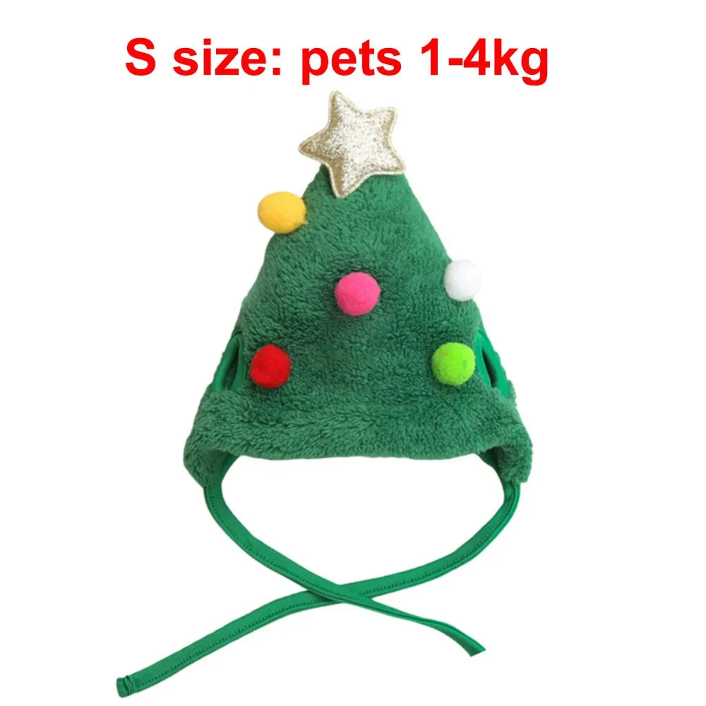 Pet wearing a Santa elk hat and Christmas bandana bib scarf for holiday celebration