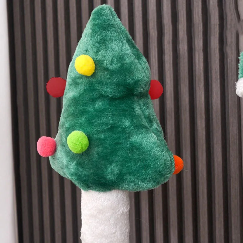 Festive cat climbing shelf with scratching post, hammock, and wooden platforms – perfect for Christmas fun.