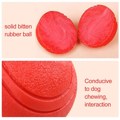 Durable red rubber dog ball made from TPR, designed for strong chewers and active dogs, available in multiple sizes.