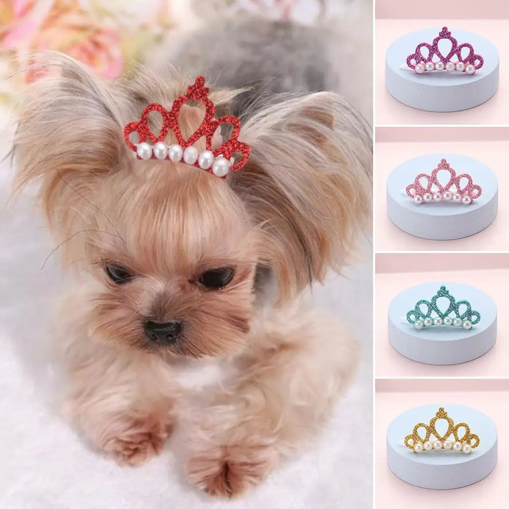 Crown-shaped grooming bow for pets, perfect for dogs and cats.