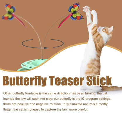 Smart electronic 3-in-1 cat toy with butterfly, feather, and rotating play