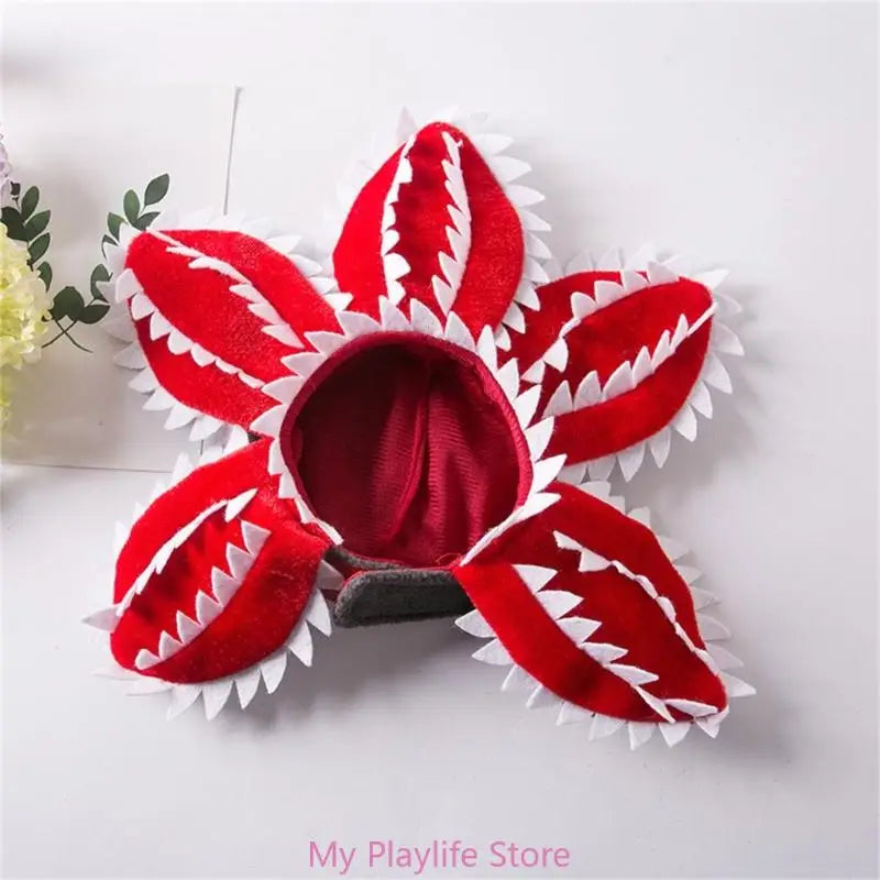 Funny Cat Hat Demogorgon Scary Flower Costume for pets, adjustable and perfect for parties and celebrations