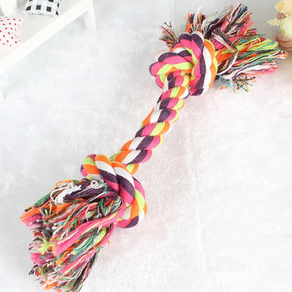 Durable cotton rope dog toy with knot design for small dogs and puppies, promotes dental health and safe chewing.