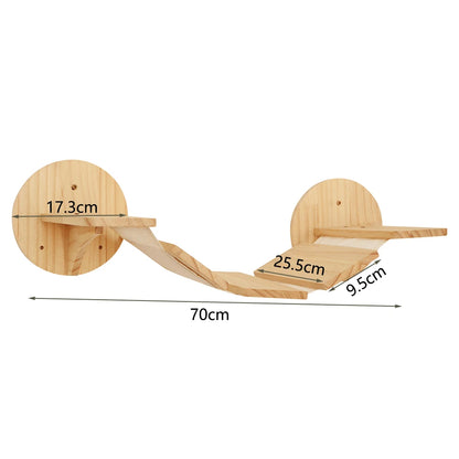 Wall-mounted cat shelf with sisal scratching posts and multi-level steps