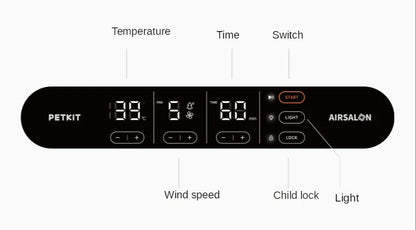 Automatic pet drying box for cats and small dogs with temperature and air settings for stress-free grooming