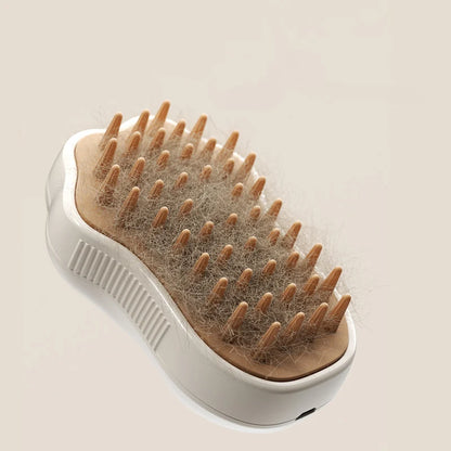 3-in-1 steam pet grooming brush for fur removal, detangling, and massaging cats and dogs