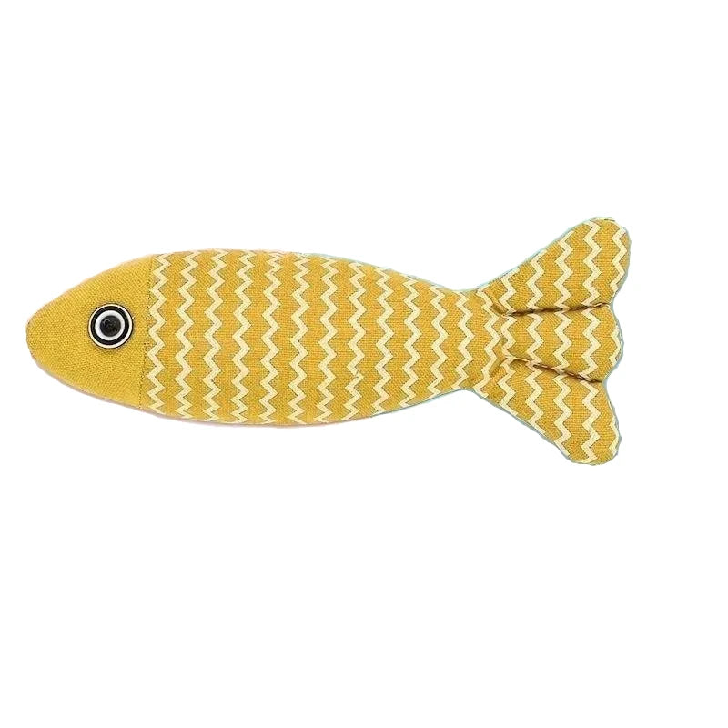 Teeth grinding catnip fish toy for cats, plush and interactive with vocal features to enhance playtime and promote dental health.