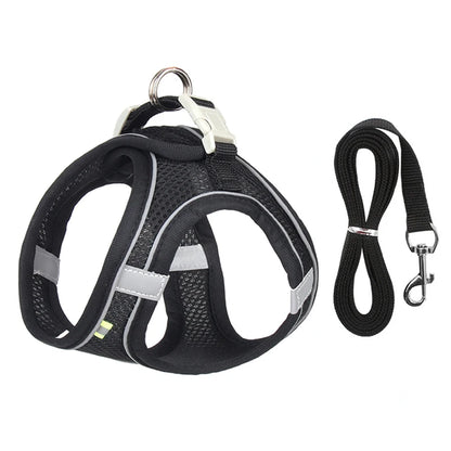 Adjustable dog harness leash set for small breeds like French Bulldogs and Chihuahuas, featuring padded vest and durable leash.