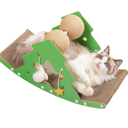 Christmas tree cat scratching board with sisal surface and cozy bed area