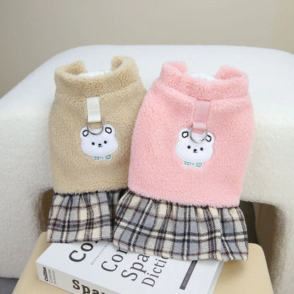 Cute winter coat for cats and small dogs made of thick cotton with stylish dress design