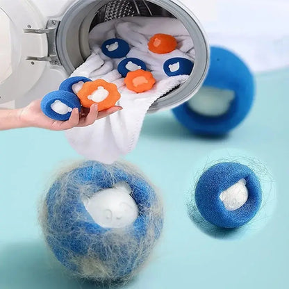 Pet hair remover laundry balls used in washing machine with clothes