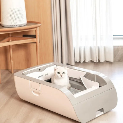 Automatic self-cleaning cat litter box with deodorizer and battery power