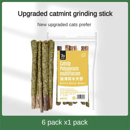 Natural cat mint sticks for chewing and dental care in cats
