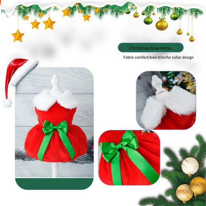 Red Christmas dog dress with glittering belt for small dogs and cats