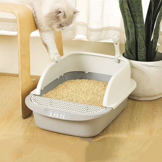 Large semi-enclosed cat litter box with high sides and deodorizing function