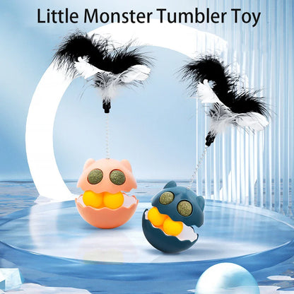 Interactive tumbler cat toy with built-in catnip, wobbling play ball for indoor cats
