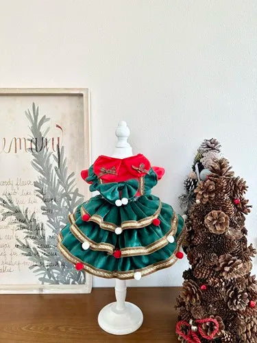 Festive Christmas dress for small and medium dogs with a bow and princess-style design.