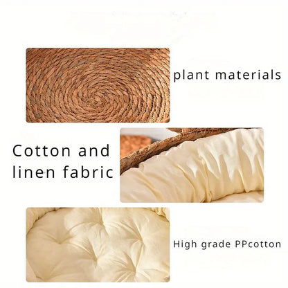 Handmade vine woven cat nest with detachable warmth pad for year-round comfort