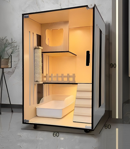 Handcrafted Wooden Cat Villa, Luxury Cat House, Multi-Level Cat Villa for Cats