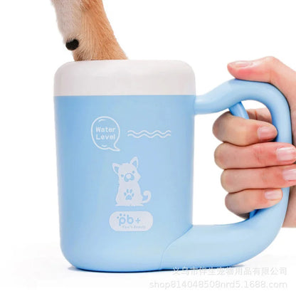 Portable dog paw cleaner cup with soft silicone bristles for cleaning muddy paws