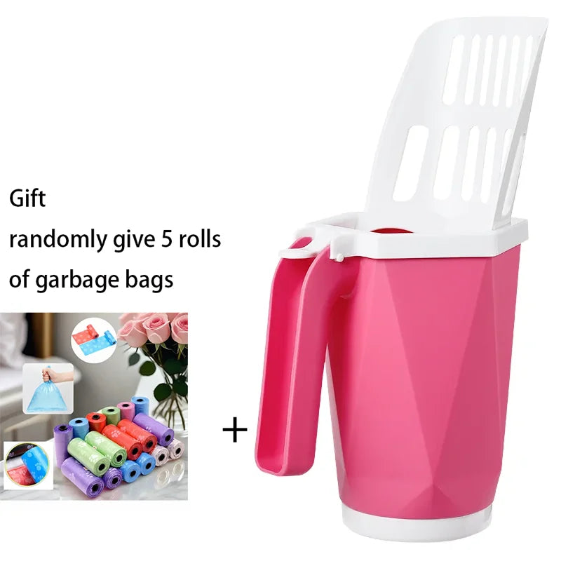 Cat litter scoop with built-in trash can for quick and hygienic waste disposal