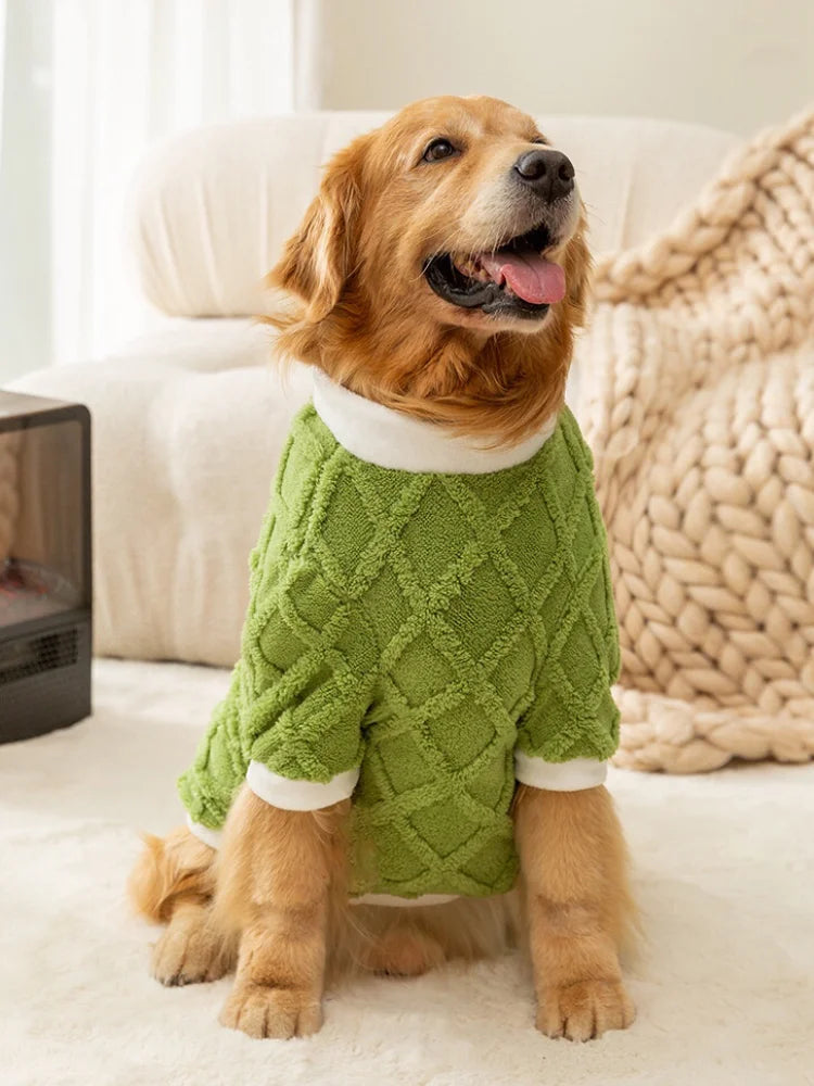 Red Christmas sweater for large dogs, warm winter pajama-jacket for Golden Retrievers and Labradors.