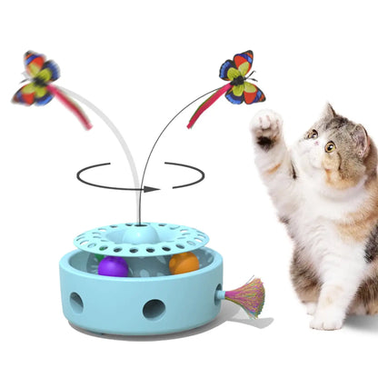 Smart electronic 3-in-1 cat toy with butterfly, feather, and rotating play