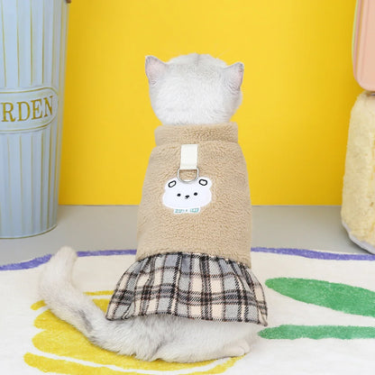 Cute winter coat for cats and small dogs made of thick cotton with stylish dress design
