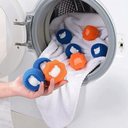 Pet hair remover laundry balls used in washing machine with clothes