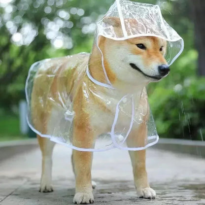 Transparent waterproof dog raincoat for small to medium-sized pets, keeping them dry and stylish during rainy outdoor walks.