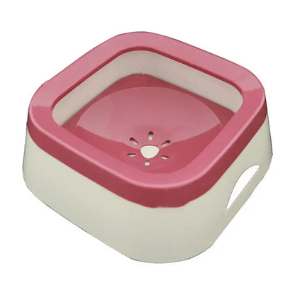 Anti-splash pet water bowl with 1L capacity and floating disk design, spill-proof solution for dogs and cats at home or on the go.