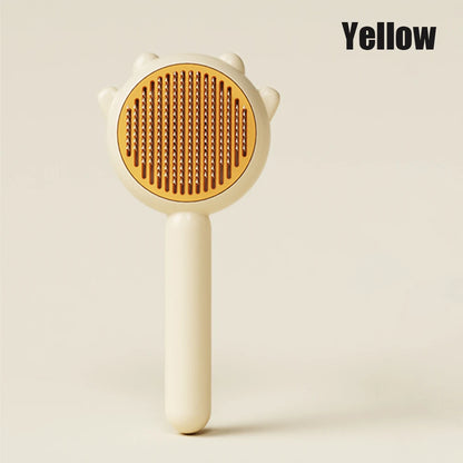 Self-cleaning grooming needle brush for cats and dogs