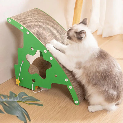 Christmas tree cat scratching board with sisal surface and cozy bed area