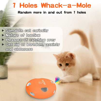 Smart interactive cat toy with feather popping game and rechargeable battery