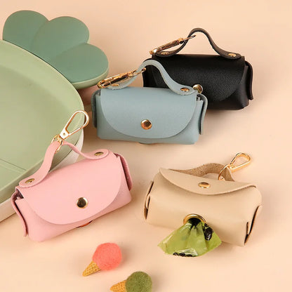 Chic faux leather dog poop bag holder dispenser for stylish walks