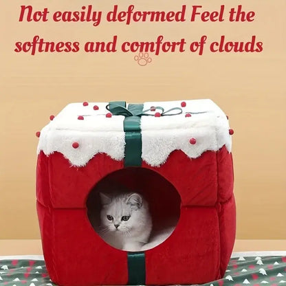 Corduroy pet bed for cats and small dogs with festive holiday design