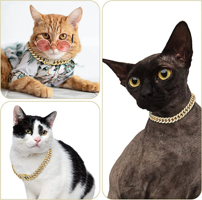 Luxury gold cat necklace with sparkling zirconia diamonds, elegant jewelry collar for cats