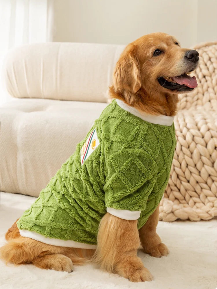 Red Christmas sweater for large dogs, warm winter pajama-jacket for Golden Retrievers and Labradors.