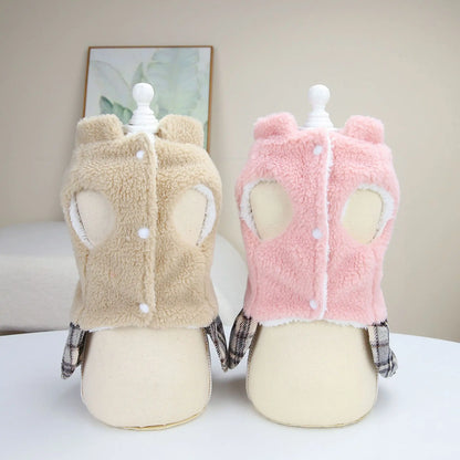 Cute winter coat for cats and small dogs made of thick cotton with stylish dress design