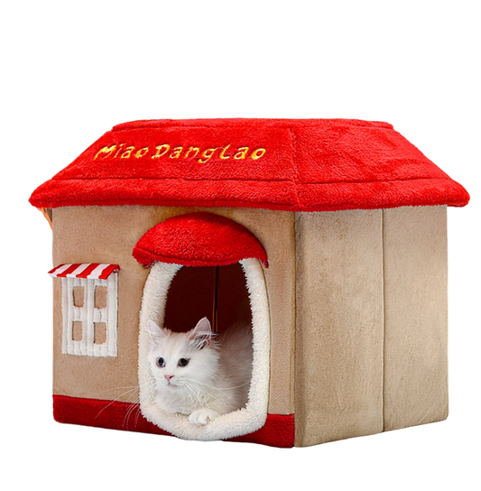 Removable enclosed pet cave for cats and small dogs, perfect as a winter dog house or cozy cat bed.