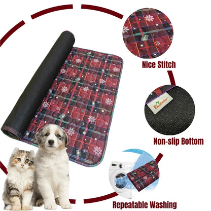 Reusable red plaid Christmas pet pee pad for dogs and cats, used as bed mat or blanket