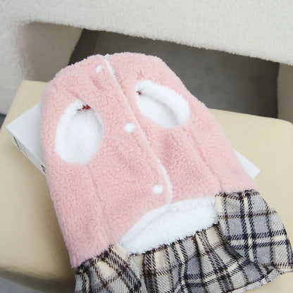 Cute winter coat for cats and small dogs made of thick cotton with stylish dress design