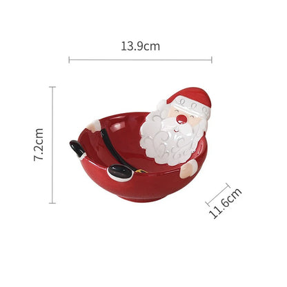 Christmas-themed ceramic pet bowl with Santa Claus, elk, and tree designs, perfect for food or water