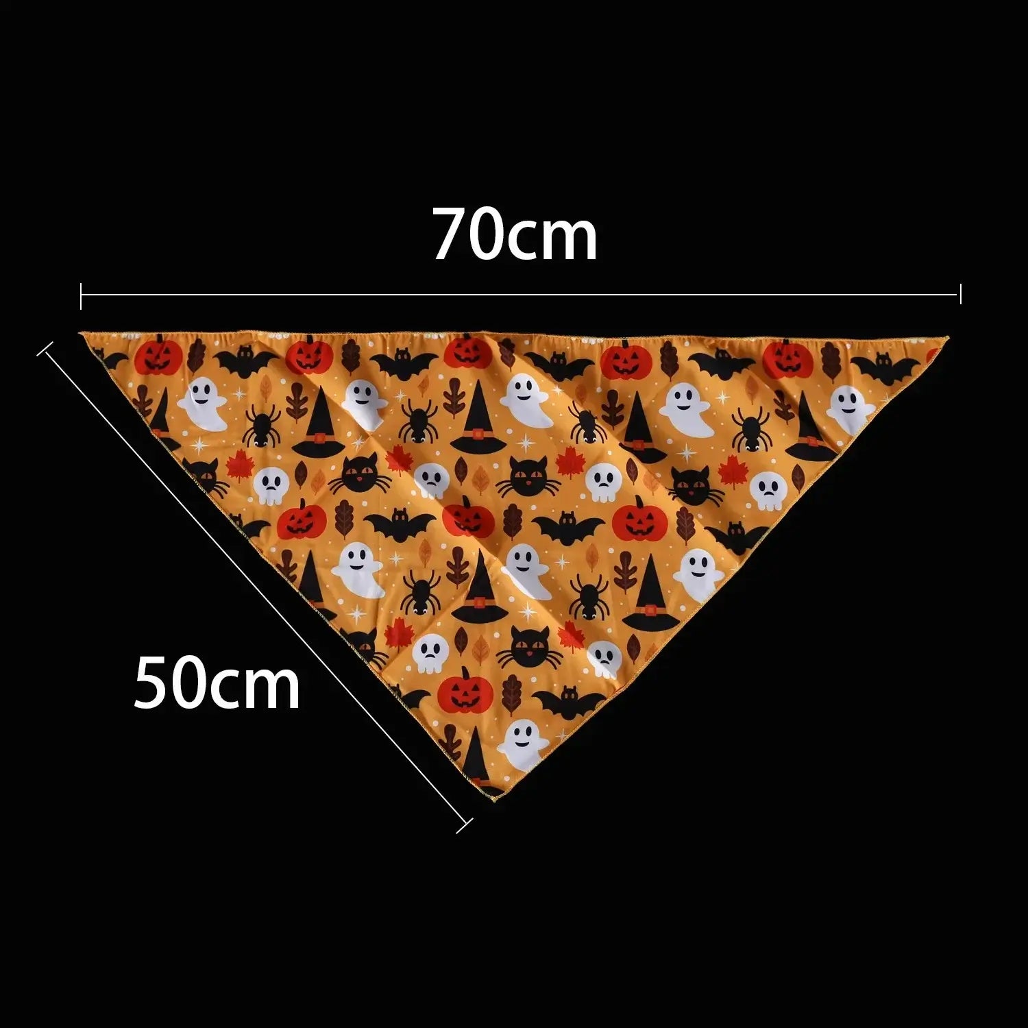 Pet Halloween costume set with bat, spider, and pumpkin hats, headband, lace bib, and scarf for cats and dogs.