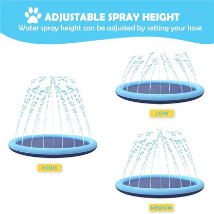 Foldable inflatable dog splash pad with water spray feature for summer