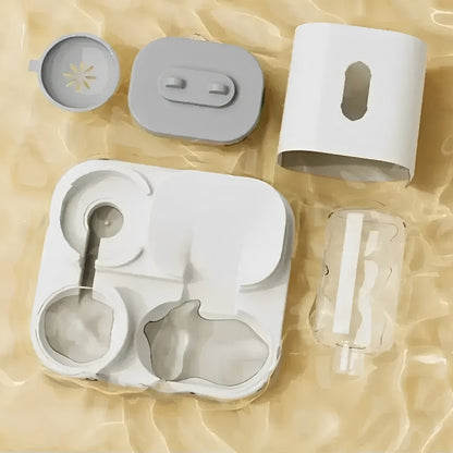 Non-electric automatic pet feeder and water dispenser with raised dual bowl design for cats and dogs.