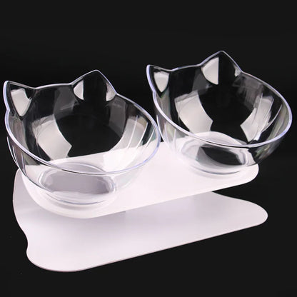 Elevated non-slip cat bowl set with angled dual bowls for food and water