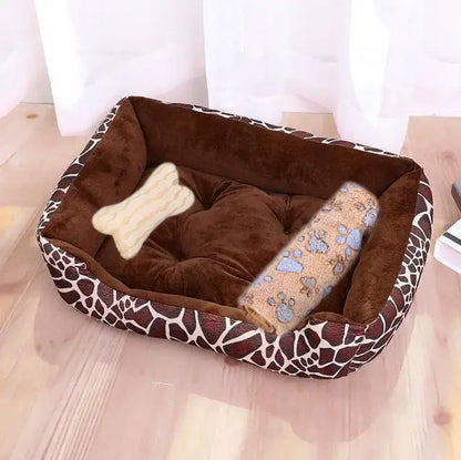 Bone-shaped soft cotton dog bed, washable and breathable with warm padding, designed for year-round comfort and suitable for dogs of all sizes.